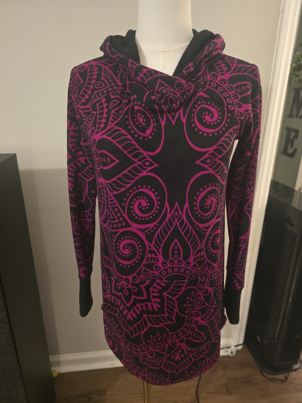LuLaRoe Black and Fuchsia Long Sleeve Hooded Dress